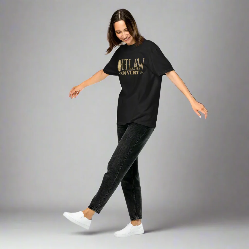 Outlaw Country: Black Heavyweight T-shirt - Image 2